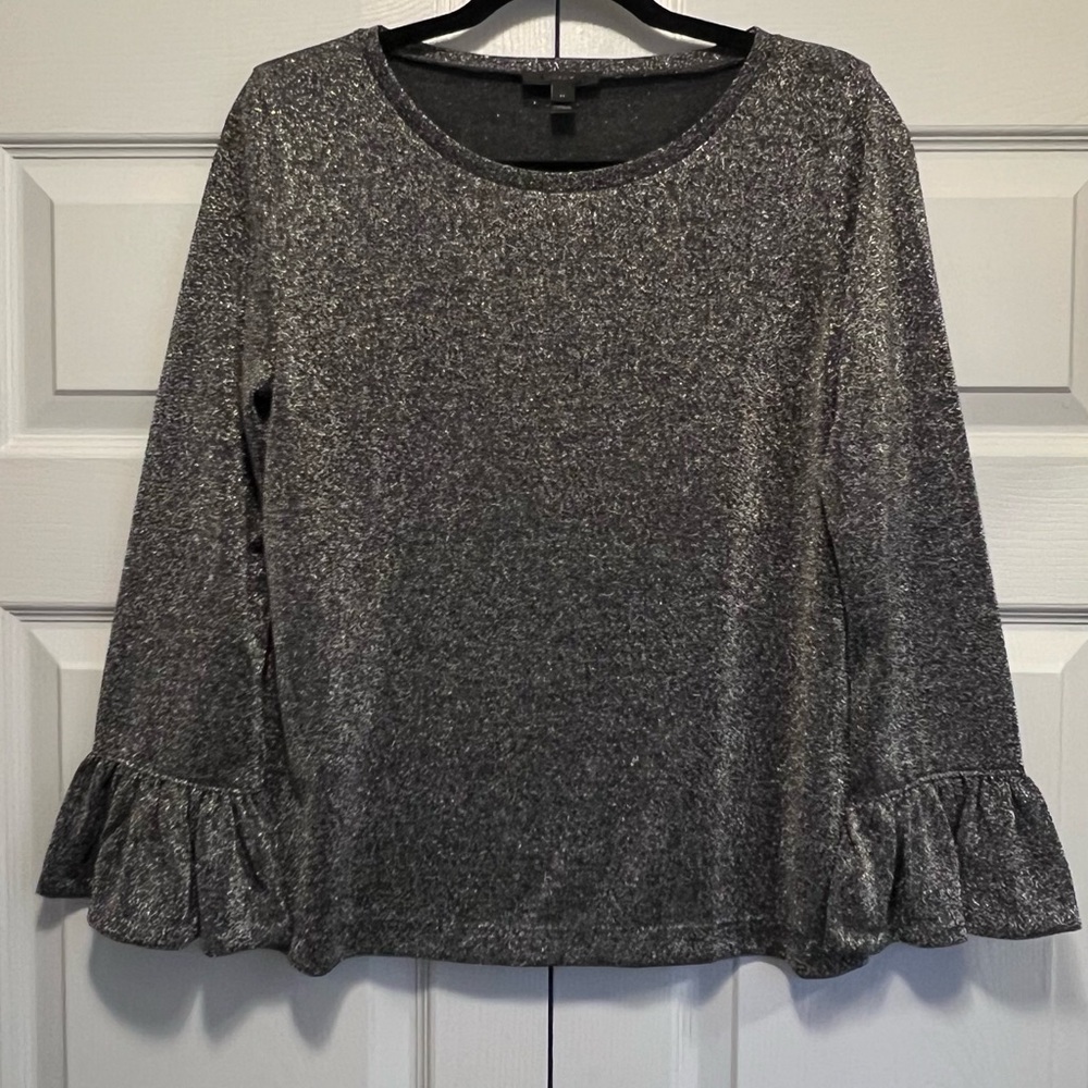 J. Crew Metallic Silver Ruffle-Sleeve Blouse